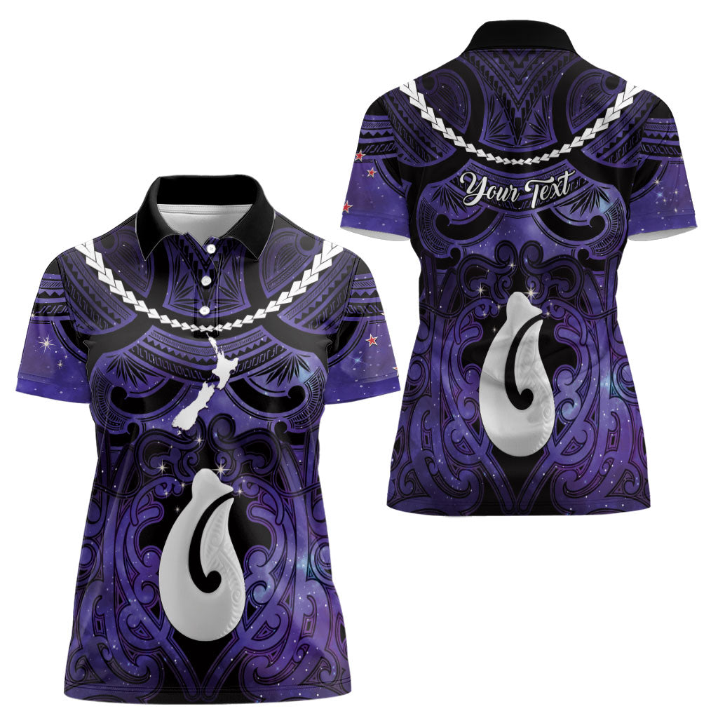 Personalised Maori Matariki Hei Matau Waiporoporo Women Polo Shirt Maori Kowhaiwhai Pattern Galaxy LT01 - Polynesian Pride