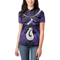 Personalised Maori Matariki Hei Matau Waiporoporo Women Polo Shirt Maori Kowhaiwhai Pattern Galaxy LT01 - Polynesian Pride