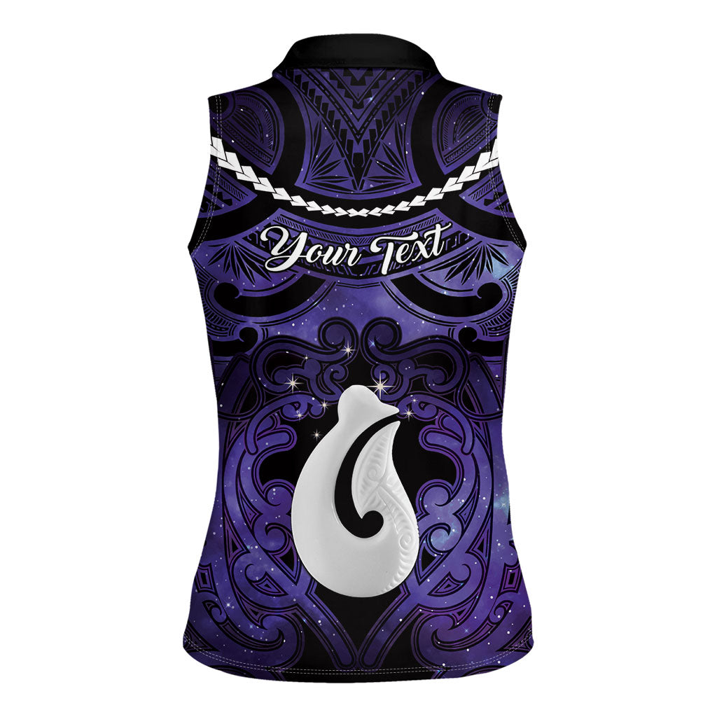 Personalised Maori Matariki Hei Matau Waiporoporo Women Sleeveless Polo Shirt Maori Kowhaiwhai Pattern Galaxy