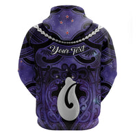 Personalised Maori Matariki Hei Matau Waiporoporo Zip Hoodie Maori Kowhaiwhai Pattern Galaxy LT01 - Polynesian Pride