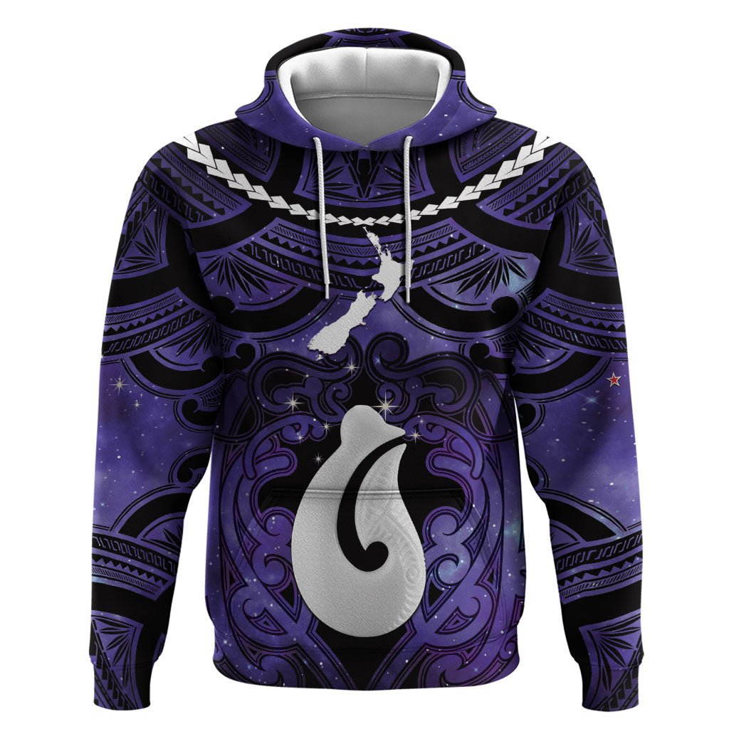 Personalised Maori Matariki Hei Matau Waiporoporo Zip Hoodie Maori Kowhaiwhai Pattern Galaxy LT01 Pullover Hoodie Purple - Polynesian Pride