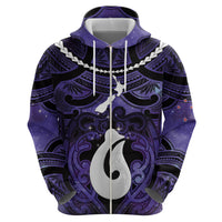 Personalised Maori Matariki Hei Matau Waiporoporo Zip Hoodie Maori Kowhaiwhai Pattern Galaxy LT01 - Polynesian Pride