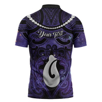 Personalised Maori Matariki Hei Matau Waiporoporo Zipper Polo Shirt Maori Kowhaiwhai Pattern Galaxy LT01 - Polynesian Pride