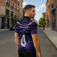 Personalised Maori Matariki Hei Matau Waiporoporo Zipper Polo Shirt Maori Kowhaiwhai Pattern Galaxy LT01 - Polynesian Pride