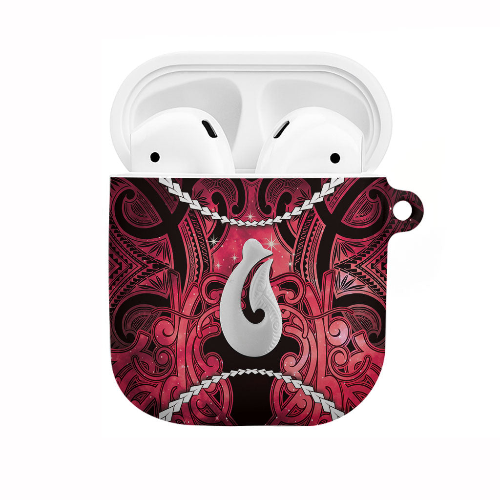 Maori Matariki Hei Matau Whero AirPods Case Maori Kowhaiwhai Pattern Galaxy LT01 Red - Polynesian Pride