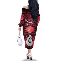 Personalised Maori Matariki Hei Matau Whero Family Matching Off The Shoulder Long Sleeve Dress and Hawaiian Shirt Maori Kowhaiwhai Pattern Galaxy LT01 - Polynesian Pride