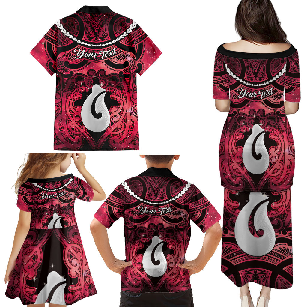 Personalised Maori Matariki Hei Matau Whero Family Matching Puletasi and Hawaiian Shirt Maori Kowhaiwhai Pattern Galaxy