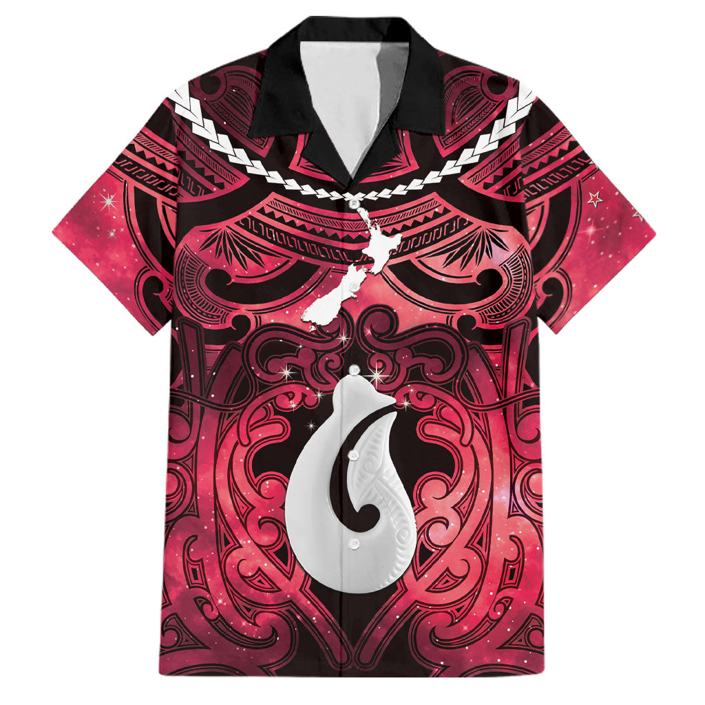 Personalised Maori Matariki Hei Matau Whero Family Matching Short Sleeve Bodycon Dress and Hawaiian Shirt Maori Kowhaiwhai Pattern Galaxy LT01 Dad's Shirt - Short Sleeve Red - Polynesian Pride