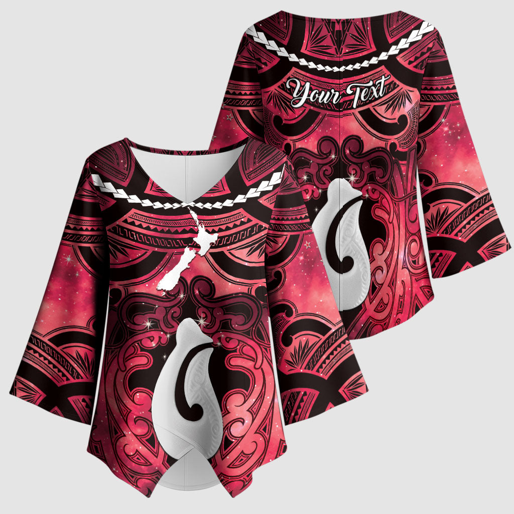 Personalised Maori Matariki Hei Matau Whero Kimono Sleeve Blouse Maori Kowhaiwhai Pattern Galaxy