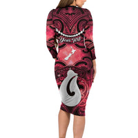 Personalised Maori Matariki Hei Matau Whero Long Sleeve Bodycon Dress Maori Kowhaiwhai Pattern Galaxy LT01 - Polynesian Pride