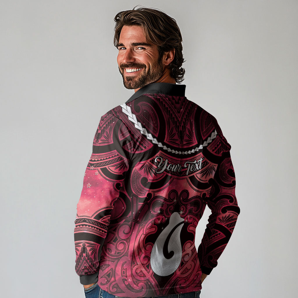 Personalised Maori Matariki Hei Matau Whero Long Sleeve Polo Shirt Maori Kowhaiwhai Pattern Galaxy LT01 - Polynesian Pride