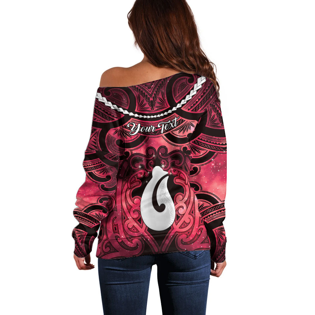 Personalised Maori Matariki Hei Matau Whero Off Shoulder Sweater Maori Kowhaiwhai Pattern Galaxy LT01 - Polynesian Pride