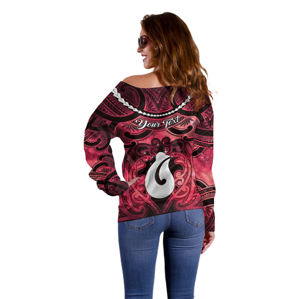 Personalised Maori Matariki Hei Matau Whero Off Shoulder Sweater Maori Kowhaiwhai Pattern Galaxy LT01 - Polynesian Pride