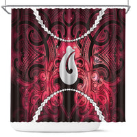 Maori Matariki Hei Matau Whero Shower Curtain Maori Kowhaiwhai Pattern Galaxy LT01 Red - Polynesian Pride