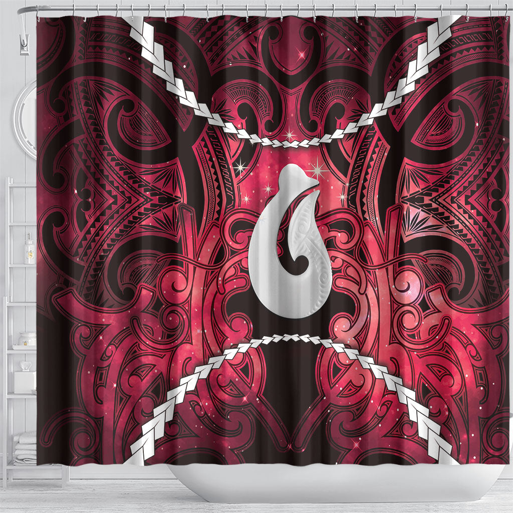 Maori Matariki Hei Matau Whero Shower Curtain Maori Kowhaiwhai Pattern Galaxy LT01 - Polynesian Pride
