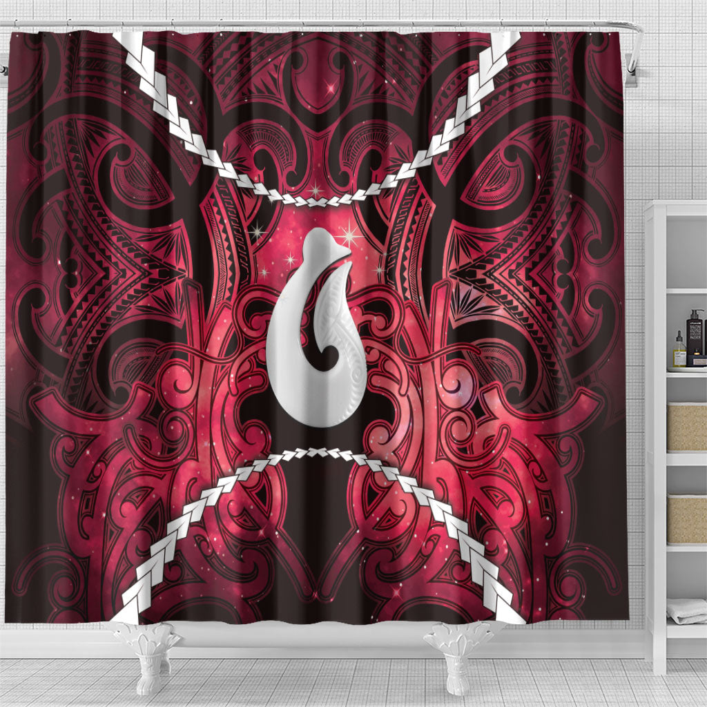 Maori Matariki Hei Matau Whero Shower Curtain Maori Kowhaiwhai Pattern Galaxy LT01 - Polynesian Pride