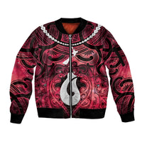 Personalised Maori Matariki Hei Matau Whero Sleeve Zip Bomber Jacket Maori Kowhaiwhai Pattern Galaxy