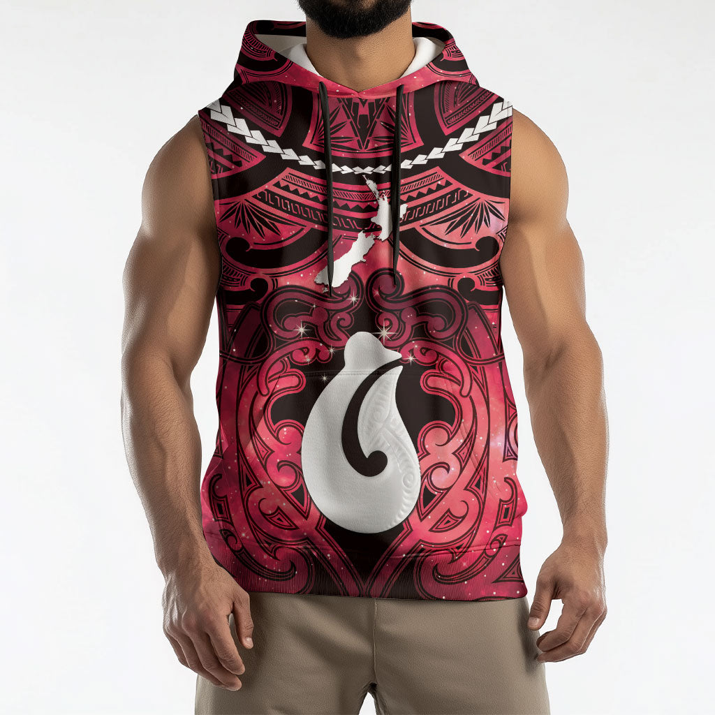 Personalised Maori Matariki Hei Matau Whero Sleeveless Hoodie Maori Kowhaiwhai Pattern Galaxy LT01 - Polynesian Pride