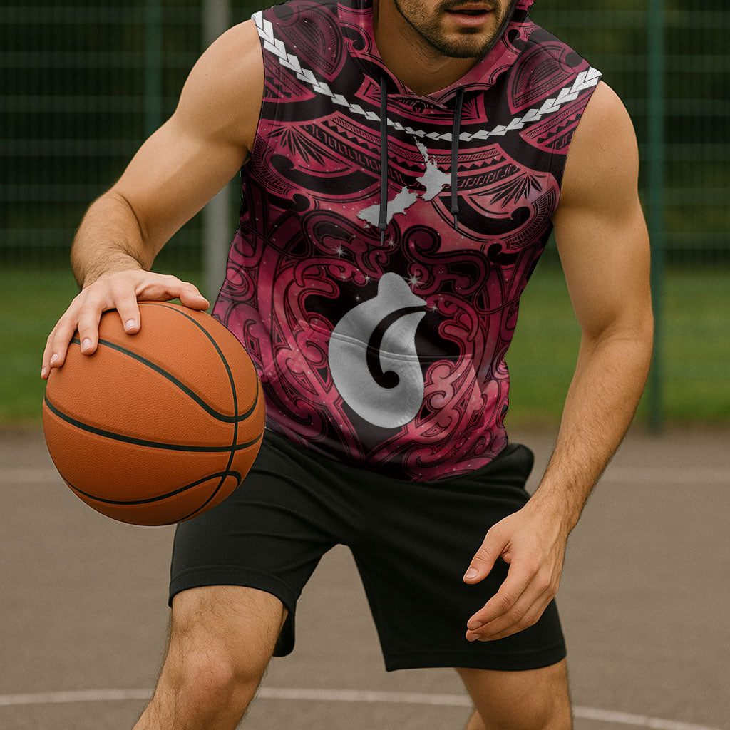 Personalised Maori Matariki Hei Matau Whero Sleeveless Hoodie Maori Kowhaiwhai Pattern Galaxy LT01 - Polynesian Pride