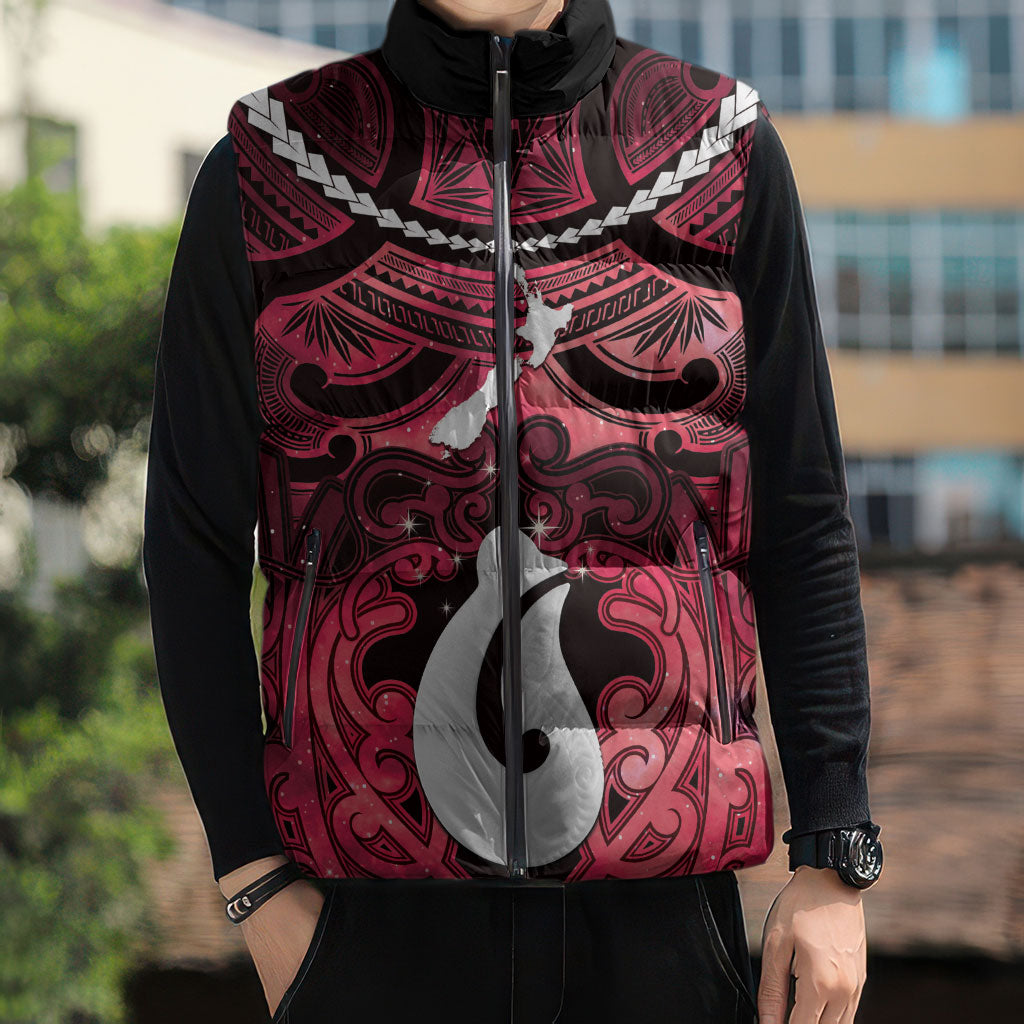 Personalised Maori Matariki Hei Matau Whero Sleeveless Puffer Jacket Maori Kowhaiwhai Pattern Galaxy