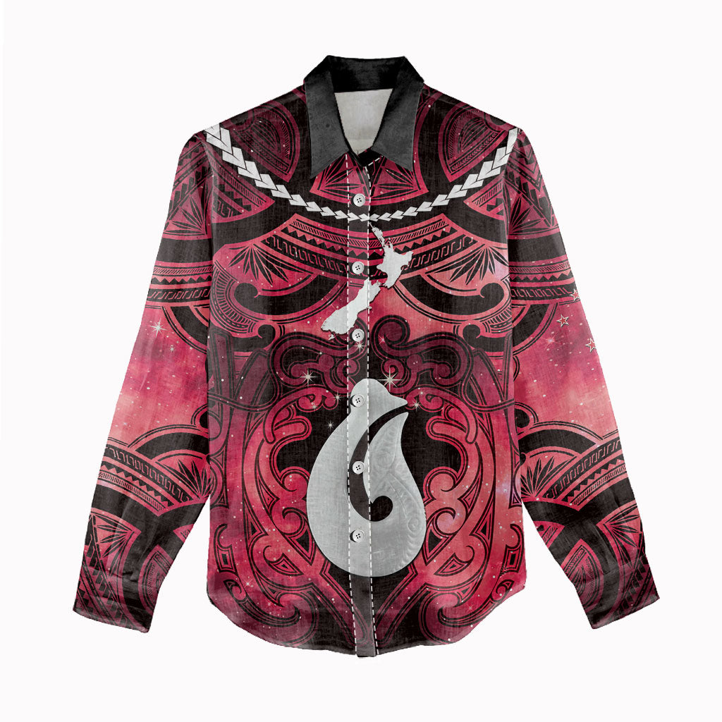 Personalised Maori Matariki Hei Matau Whero Women Casual Shirt Maori Kowhaiwhai Pattern Galaxy LT01 - Polynesian Pride