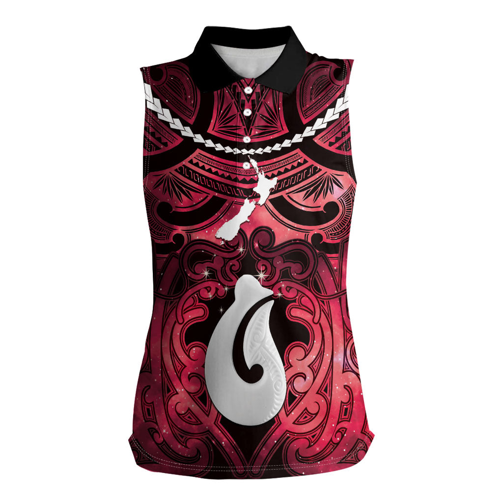 Personalised Maori Matariki Hei Matau Whero Women Sleeveless Polo Shirt Maori Kowhaiwhai Pattern Galaxy LT01 Female Red - Polynesian Pride