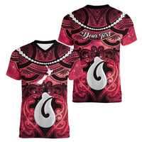 Personalised Maori Matariki Hei Matau Whero Women V-Neck T-Shirt Maori Kowhaiwhai Pattern Galaxy