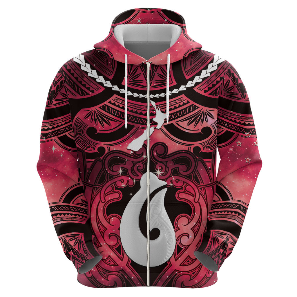 Personalised Maori Matariki Hei Matau Whero Zip Hoodie Maori Kowhaiwhai Pattern Galaxy