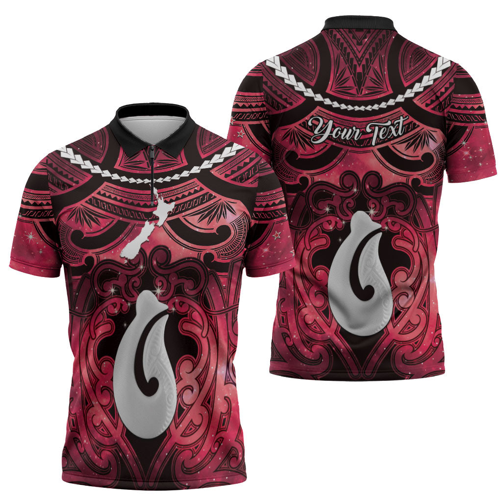 Personalised Maori Matariki Hei Matau Whero Zipper Polo Shirt Maori Kowhaiwhai Pattern Galaxy LT01 - Polynesian Pride