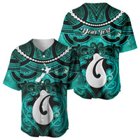 Personalised Maori Matariki Hei Matau Turquoise Baseball Jersey Maori Kowhaiwhai Pattern Galaxy