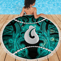Maori Matariki Hei Matau Turquoise Beach Blanket Maori Kowhaiwhai Pattern Galaxy