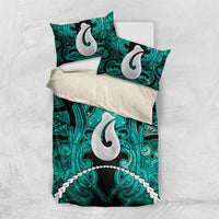 Maori Matariki Hei Matau Turquoise Bedding Set Maori Kowhaiwhai Pattern Galaxy