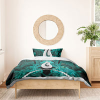 Maori Matariki Hei Matau Turquoise Bedding Set Maori Kowhaiwhai Pattern Galaxy