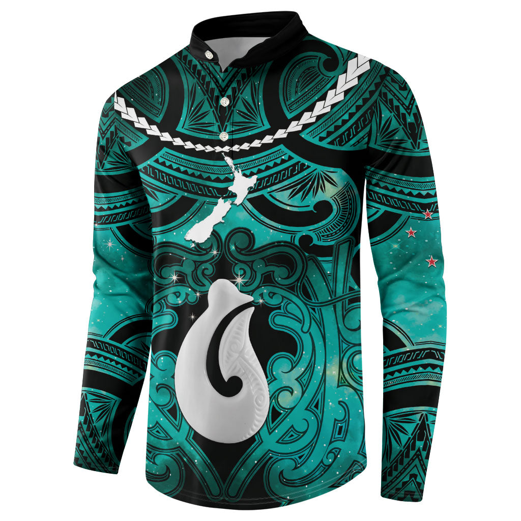 Personalised Maori Matariki Hei Matau Turquoise Button Sweatshirt Maori Kowhaiwhai Pattern Galaxy
