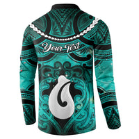 Personalised Maori Matariki Hei Matau Turquoise Button Sweatshirt Maori Kowhaiwhai Pattern Galaxy