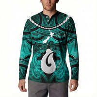 Personalised Maori Matariki Hei Matau Turquoise Button Sweatshirt Maori Kowhaiwhai Pattern Galaxy
