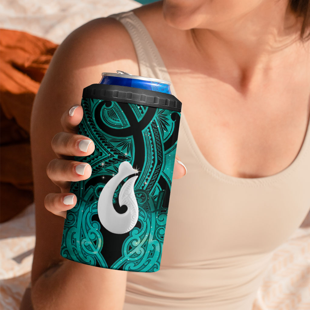 Personalised Maori Matariki Hei Matau Turquoise 4 in 1 Can Cooler Tumbler Maori Kowhaiwhai Pattern Galaxy LT01 - Polynesian Pride