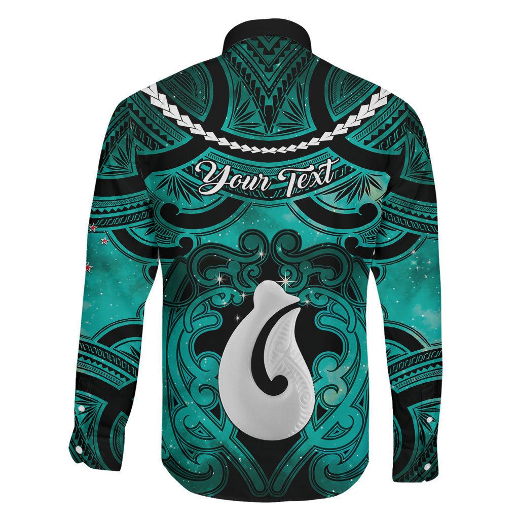 Personalised Maori Matariki Hei Matau Turquoise Family Matching Off The Shoulder Long Sleeve Dress and Hawaiian Shirt Maori Kowhaiwhai Pattern Galaxy LT01 - Polynesian Pride