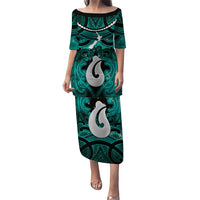 Personalised Maori Matariki Hei Matau Turquoise Family Matching Puletasi and Hawaiian Shirt Maori Kowhaiwhai Pattern Galaxy