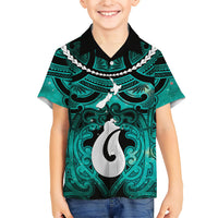 Personalised Maori Matariki Hei Matau Turquoise Family Matching Puletasi and Hawaiian Shirt Maori Kowhaiwhai Pattern Galaxy