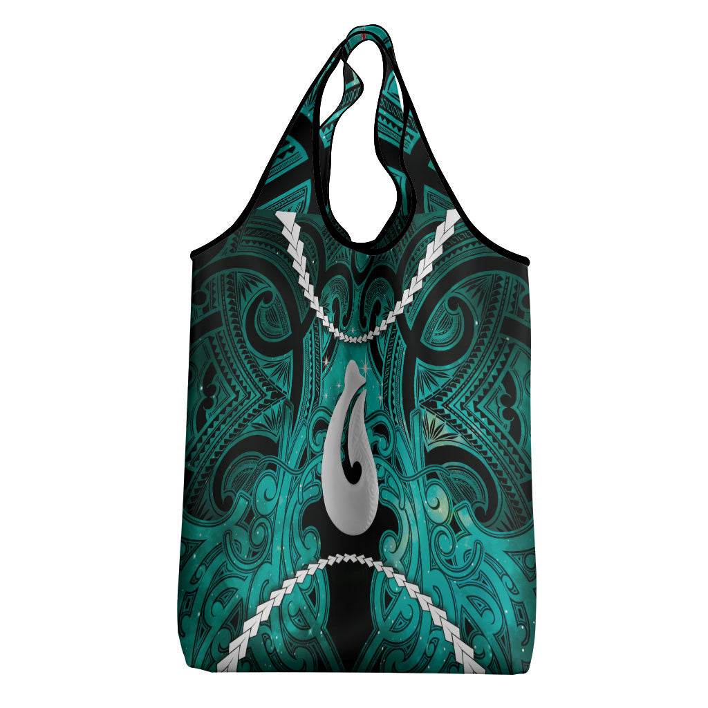 Maori Matariki Hei Matau Turquoise Grocery Bag Maori Kowhaiwhai Pattern Galaxy