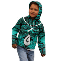 Personalised Maori Matariki Hei Matau Turquoise Kid Hoodie Maori Kowhaiwhai Pattern Galaxy