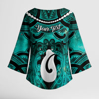 Personalised Maori Matariki Hei Matau Turquoise Kimono Sleeve Blouse Maori Kowhaiwhai Pattern Galaxy LT01 - Polynesian Pride