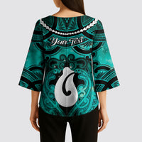 Personalised Maori Matariki Hei Matau Turquoise Kimono Sleeve Blouse Maori Kowhaiwhai Pattern Galaxy LT01 - Polynesian Pride