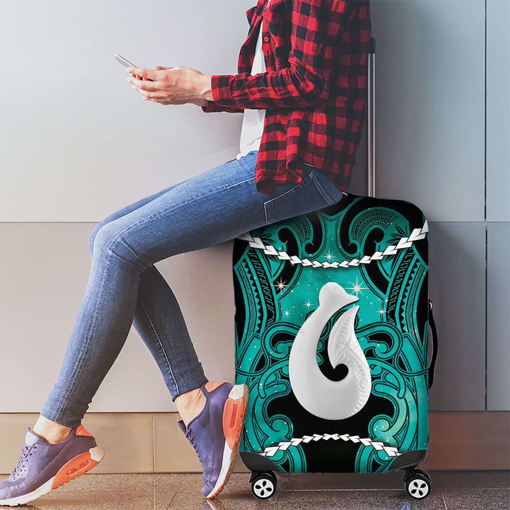 Maori Matariki Hei Matau Turquoise Luggage Cover Maori Kowhaiwhai Pattern Galaxy