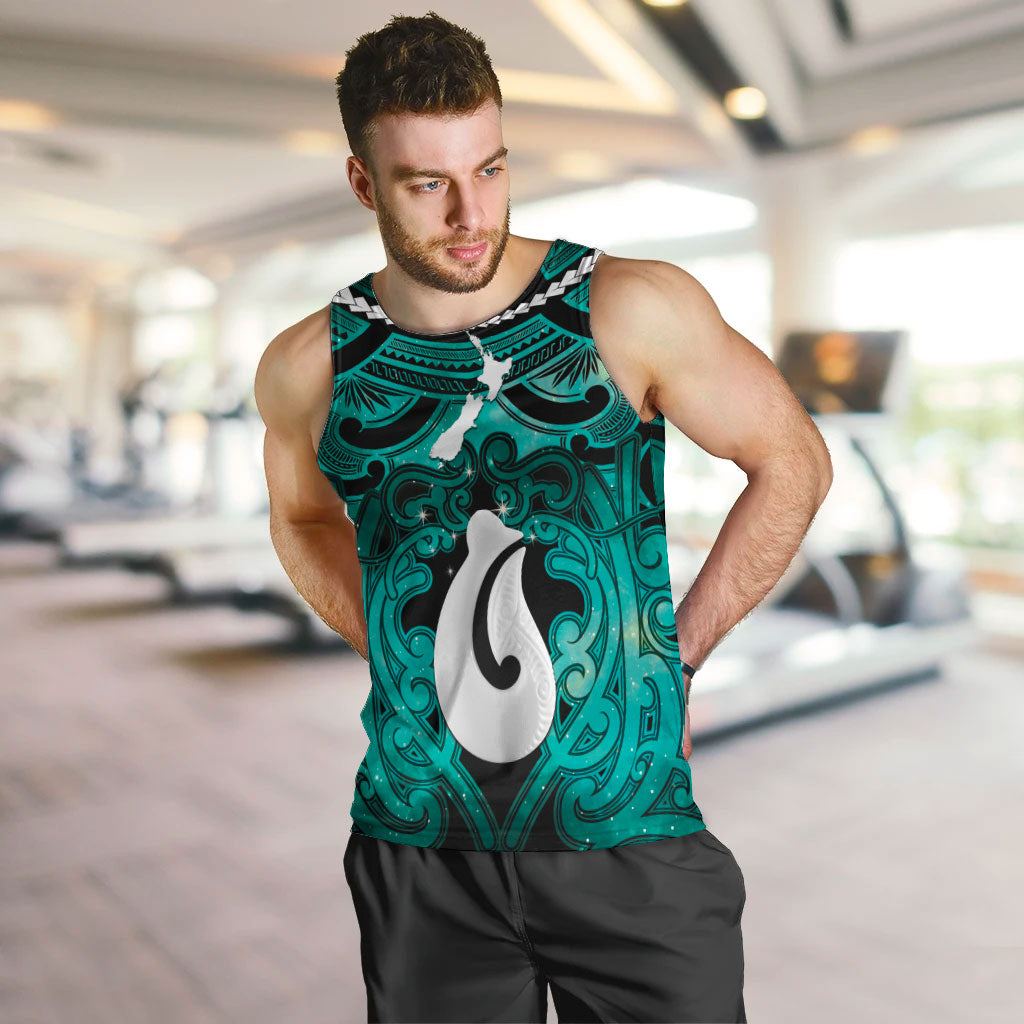 Personalised Maori Matariki Hei Matau Turquoise Men Tank Top Maori Kowhaiwhai Pattern Galaxy