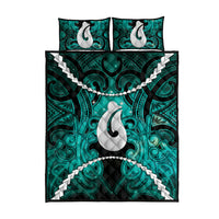 Maori Matariki Hei Matau Turquoise Quilt Bed Set Maori Kowhaiwhai Pattern Galaxy