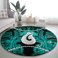 Maori Matariki Hei Matau Turquoise Round Carpet Maori Kowhaiwhai Pattern Galaxy