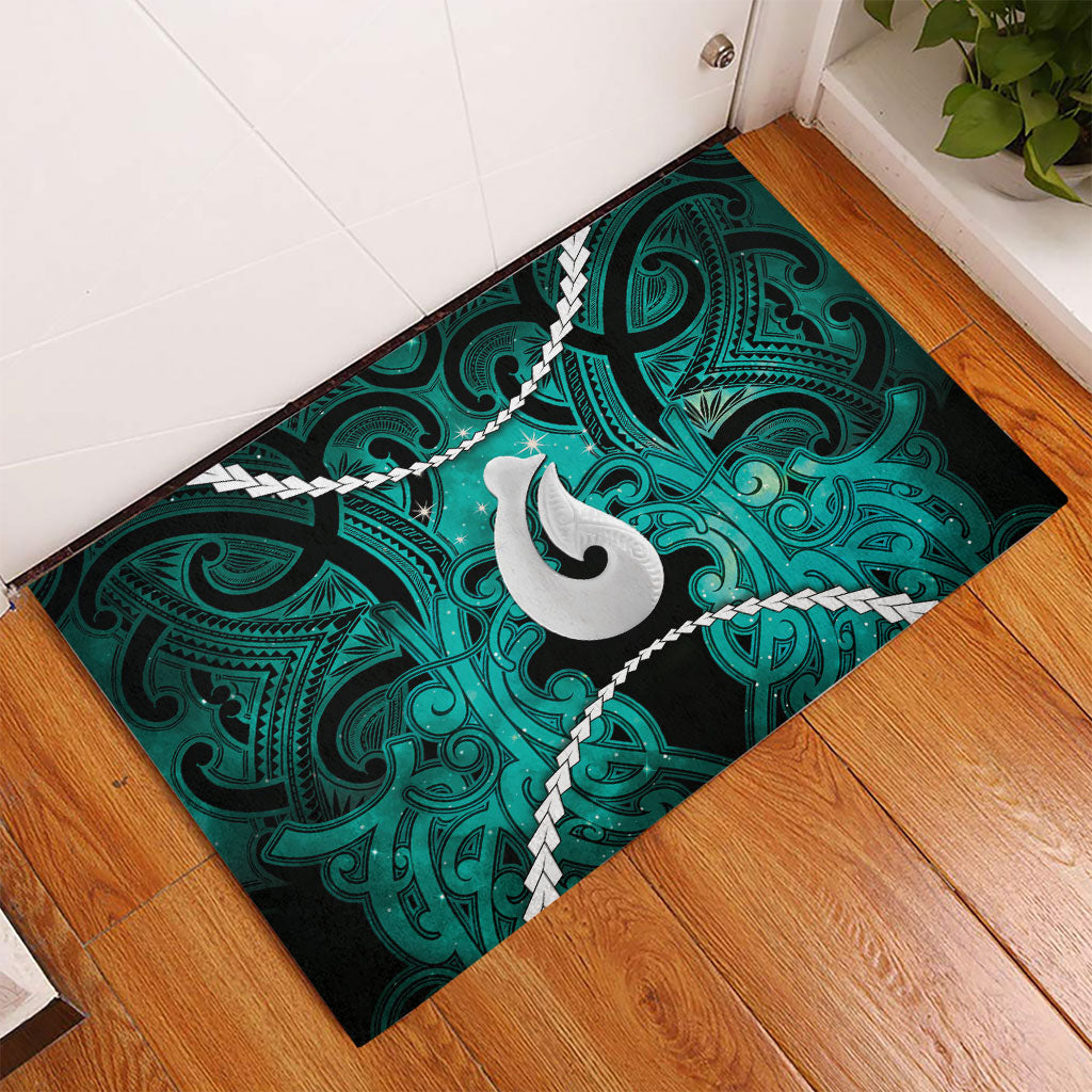 Maori Matariki Hei Matau Turquoise Rubber Doormat Maori Kowhaiwhai Pattern Galaxy LT01 - Polynesian Pride