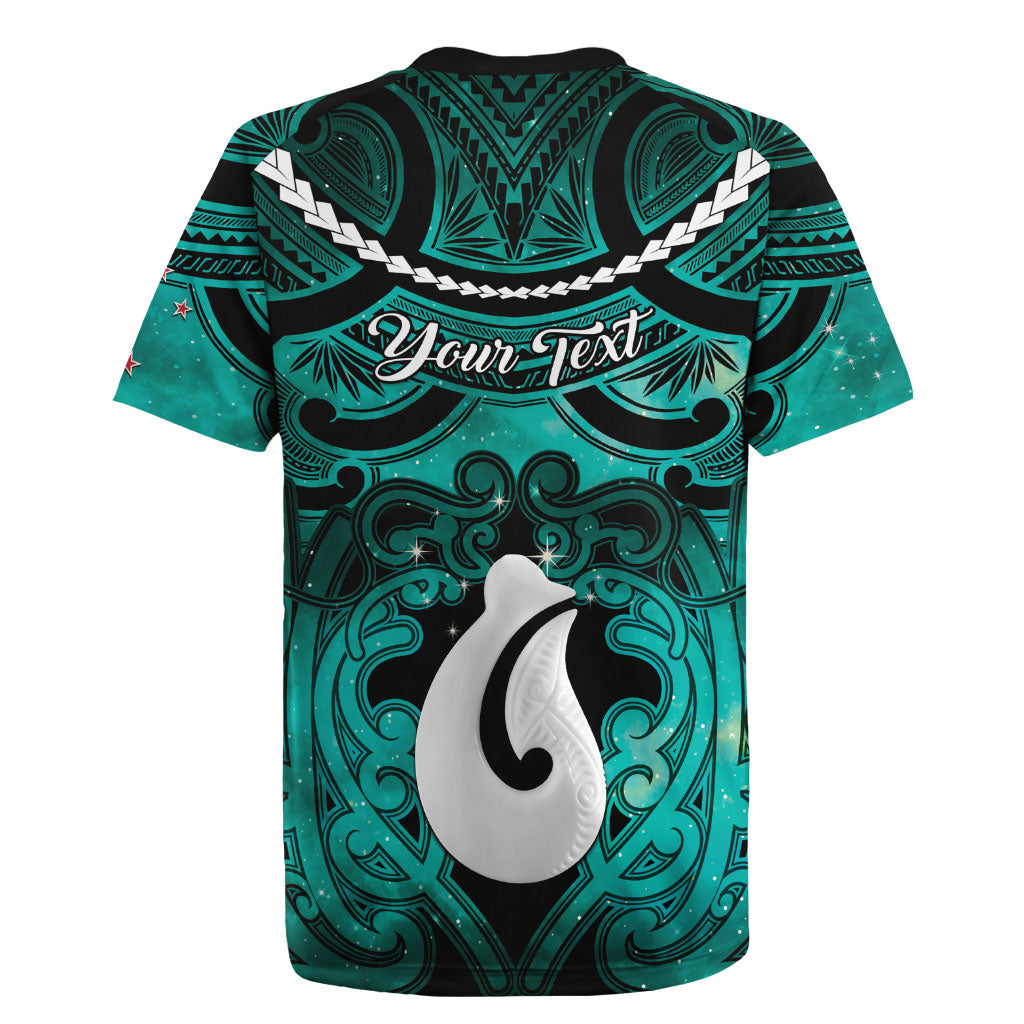 Personalised Maori Matariki Hei Matau Turquoise Rugby Jersey Maori Kowhaiwhai Pattern Galaxy
